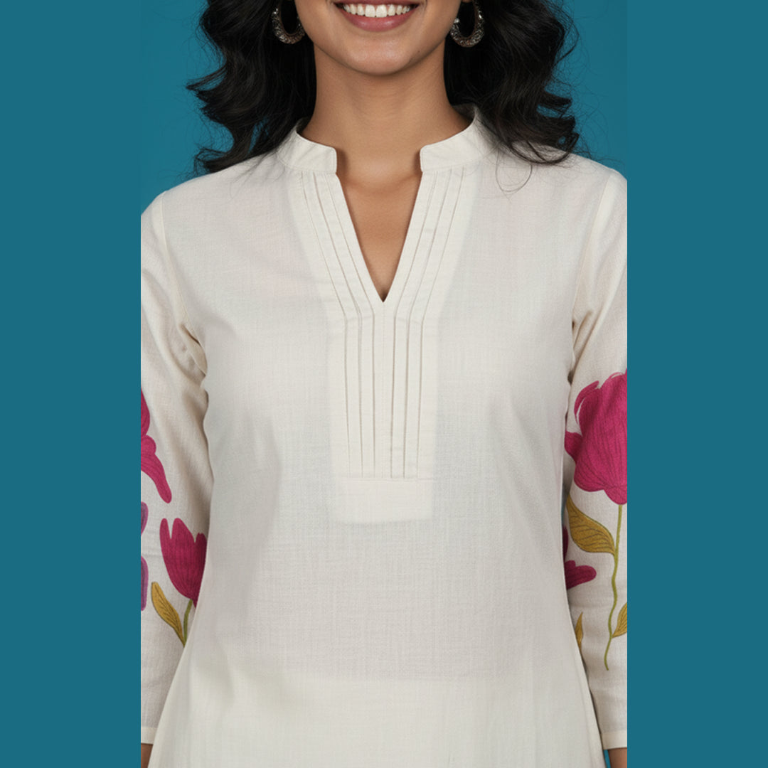 Off-White & Magenta Tulip Block Print Suit Set