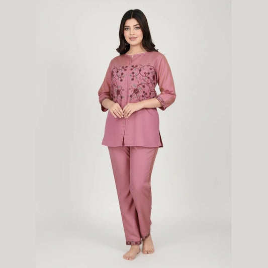 Dusty Rose Embroidered Kurta & Trouser Set