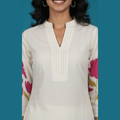 Off-White & Magenta Tulip Block Print Suit Set