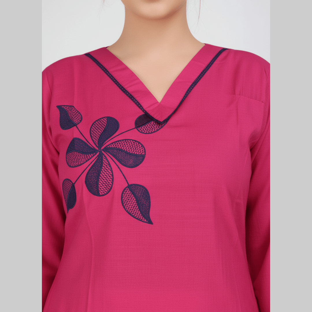 Hot Pink Floral Appliqué Tunic and Pant Co - ord Set - Vinnexa.in