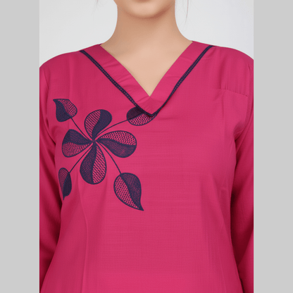 Hot Pink Floral Appliqué Tunic and Pant Co - ord Set - Vinnexa.in
