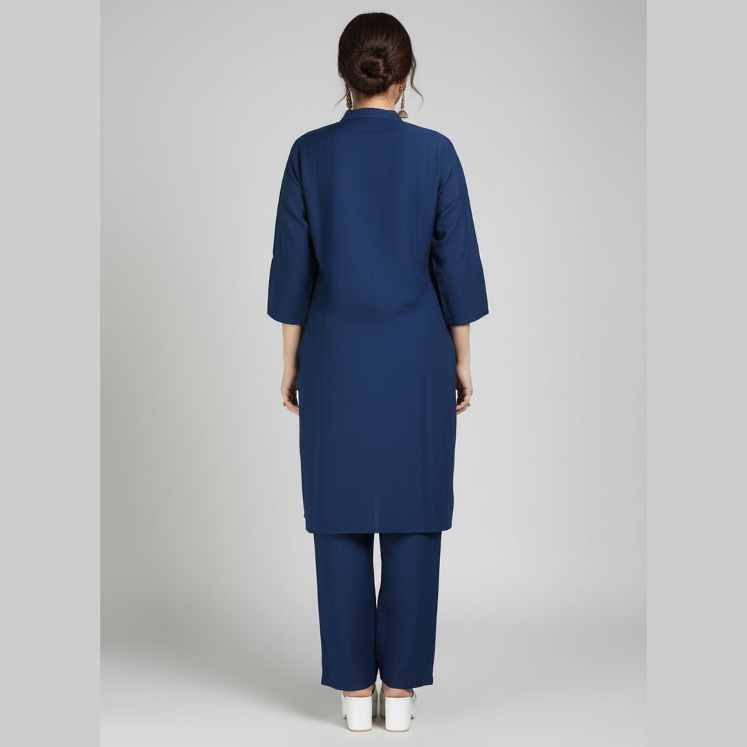 Navy Blue Embroidered Tunic and Pant Co - ord Set - Vinnexa.in